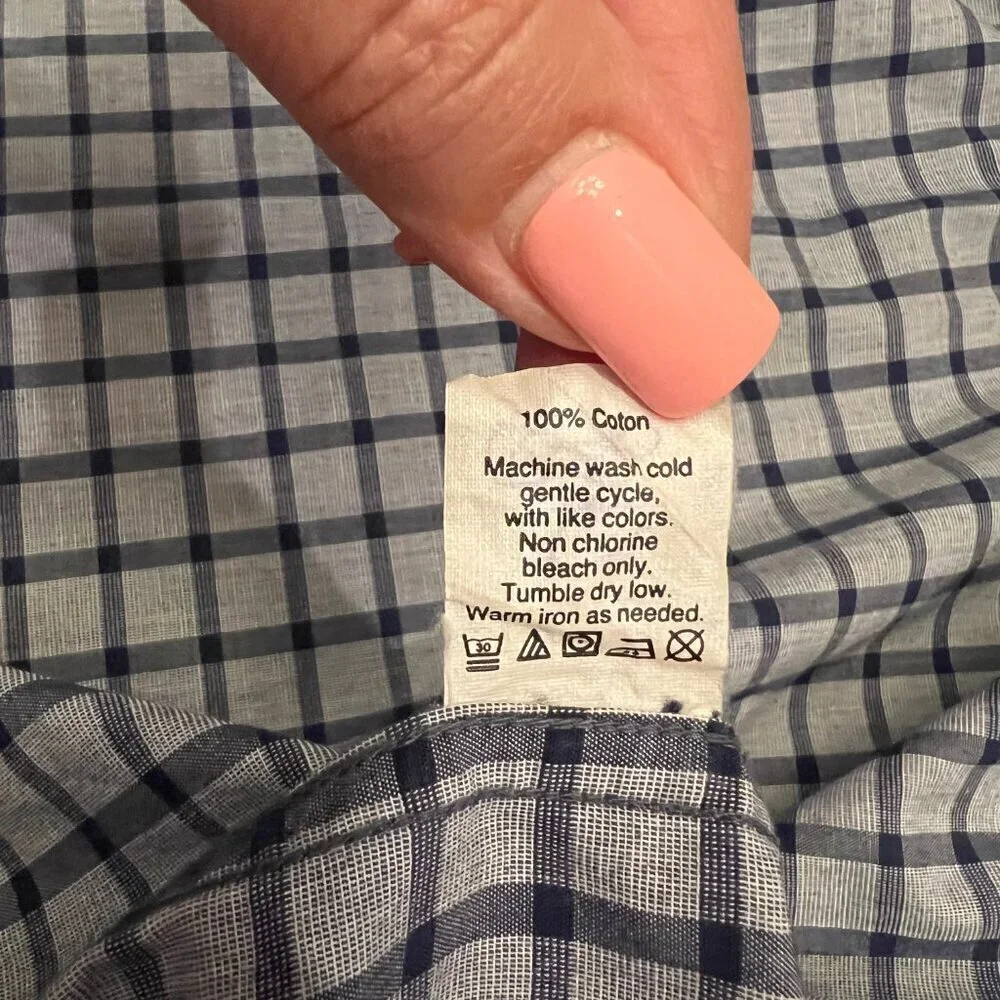 J Crew Slim Fit Blue Check Button Down Men's Long Sleeve Dress Shirt, Size Large